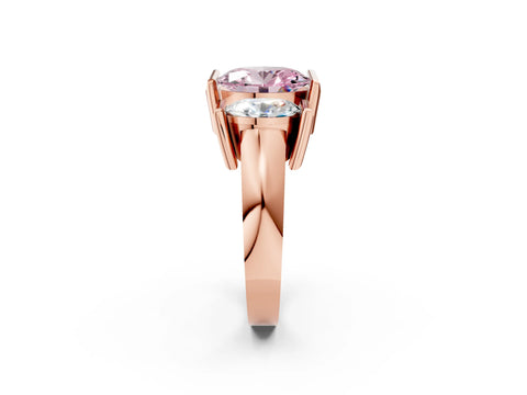 Rose gold Three Stone Fancy Pink Oval Cut Cut Channel Set Diamond Ring_2