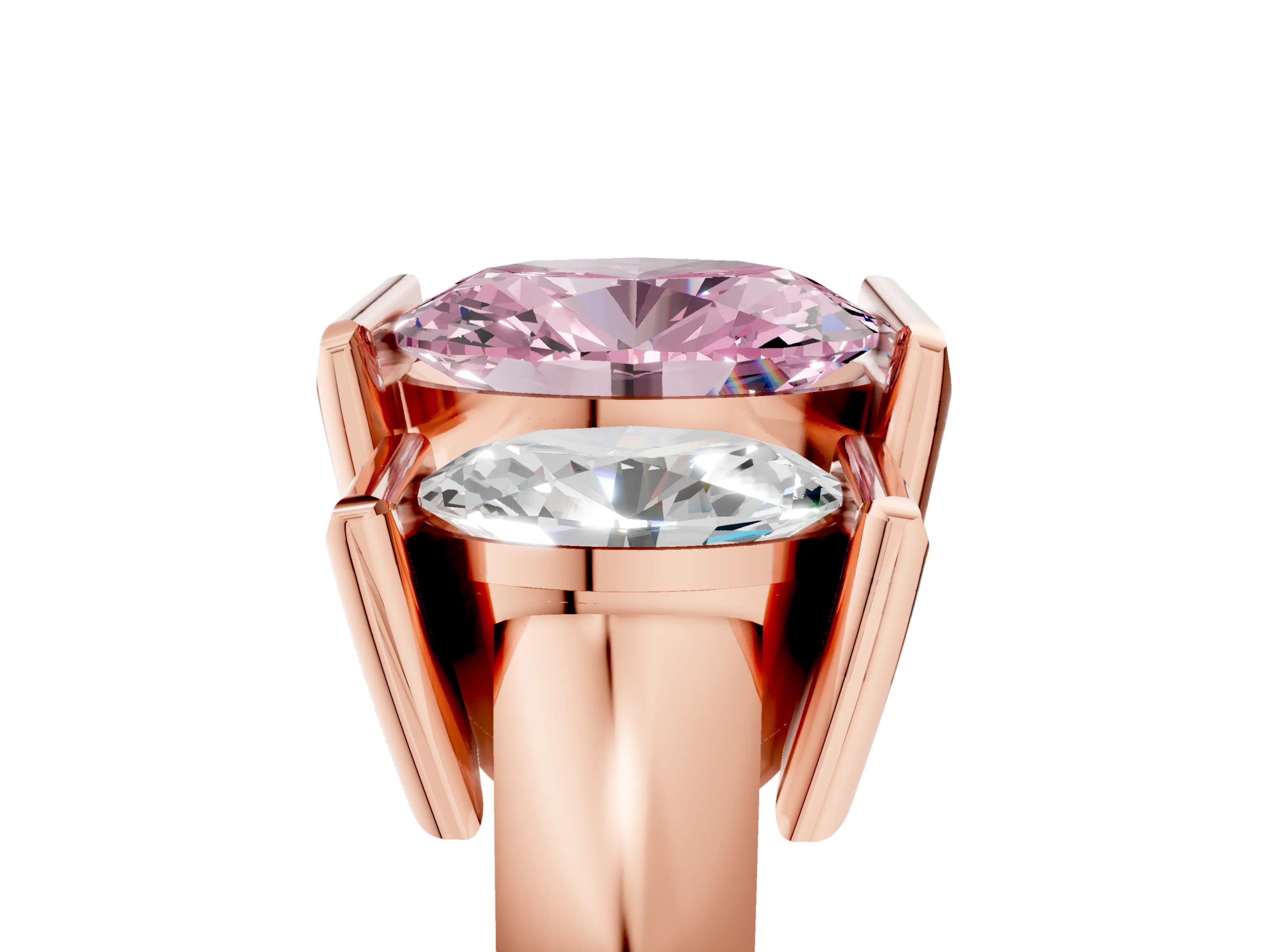 Rose gold Three Stone Fancy Pink Oval Cut Cut Channel Set Diamond Ring_5
