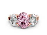 Rose gold Three-Stone Fancy Pink Oval Cut Cut Diamond Engagement Ring with Flat Band and Four-Prong Setting_12
