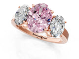 Rose gold Three-Stone Fancy Pink Oval Cut Cut Diamond Engagement Ring with Flat Band and Four-Prong Setting_13
