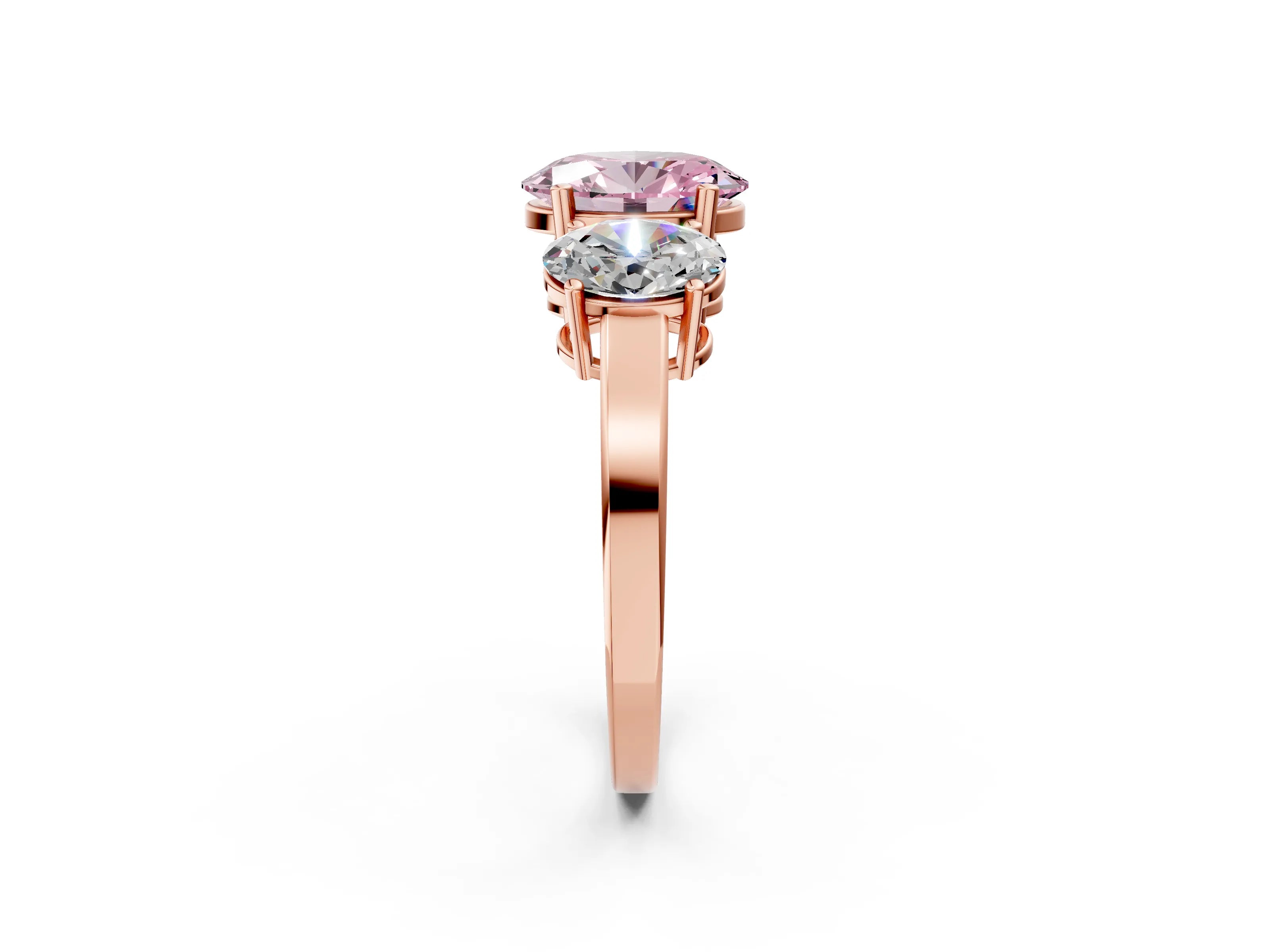 Rose gold Three-Stone Fancy Pink Oval Cut Cut Diamond Engagement Ring with Flat Band and Four-Prong Setting_14