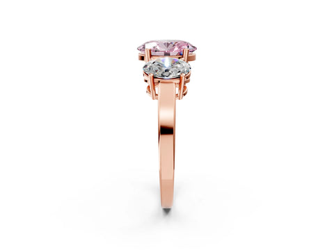 Rose gold Three-Stone Fancy Pink Oval Cut Cut Diamond Engagement Ring with Flat Band and Four-Prong Setting_14