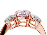 Rose gold Three-Stone Fancy Pink Oval Cut Cut Diamond Engagement Ring with Flat Band and Four-Prong Setting_16