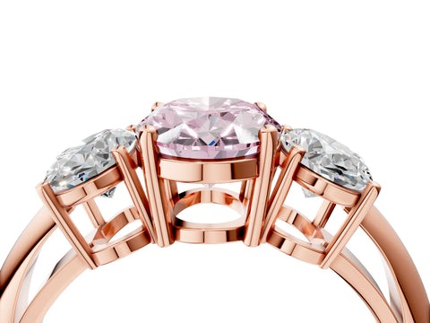 Rose gold Three-Stone Fancy Pink Oval Cut Cut Diamond Engagement Ring with Prong Setting on a White Gold Band_28