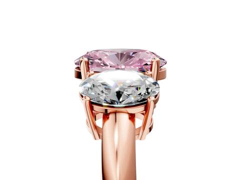 Rose gold Three-Stone Fancy Pink Oval Cut Cut Diamond Engagement Ring with Prong Setting on a White Gold Band_29