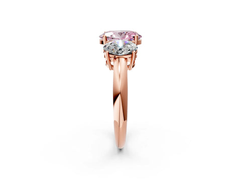 Rose gold Three-Stone Fancy Pink Oval Cut Cut Diamond Engagement Ring with Prong Setting on a White Gold Band_2