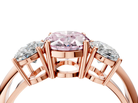 Rose gold Three-Stone Fancy Pink Oval Cut Cut Diamond Engagement Ring with Prong Setting on a White Gold Band_4