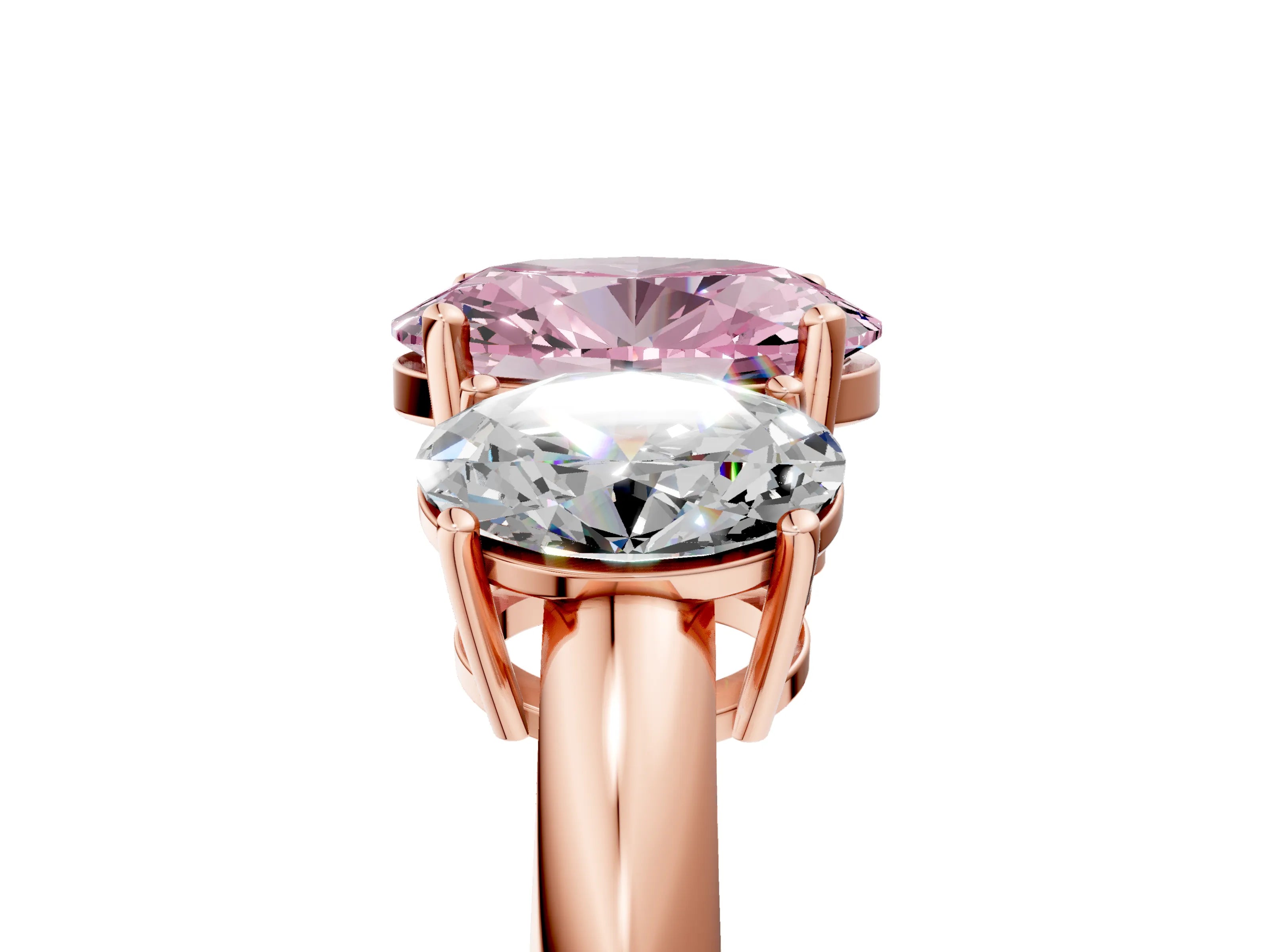 Rose gold Three-Stone Fancy Pink Oval Cut Cut Diamond Engagement Ring with Prong Setting on a White Gold Band_5