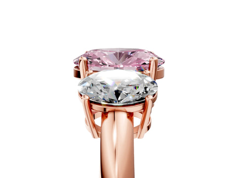 Rose gold Three-Stone Fancy Pink Oval Cut Cut Diamond Engagement Ring with Prong Setting on a White Gold Band_5