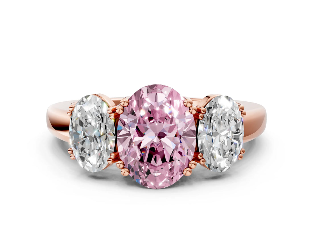 Rose gold Three-Stone Fancy Pink Oval Cut Cut Diamond Ring with Channel Set Band and Four-Prong Setting_24
