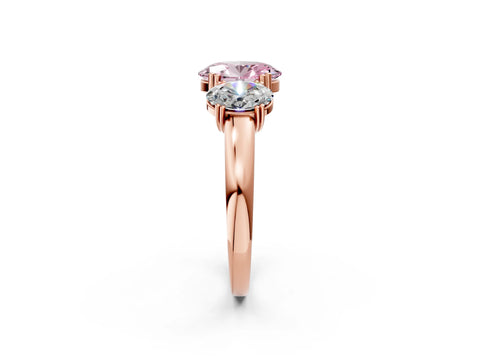 Rose gold Three-Stone Fancy Pink Oval Cut Cut Diamond Ring with Channel Set Band and Four-Prong Setting_2