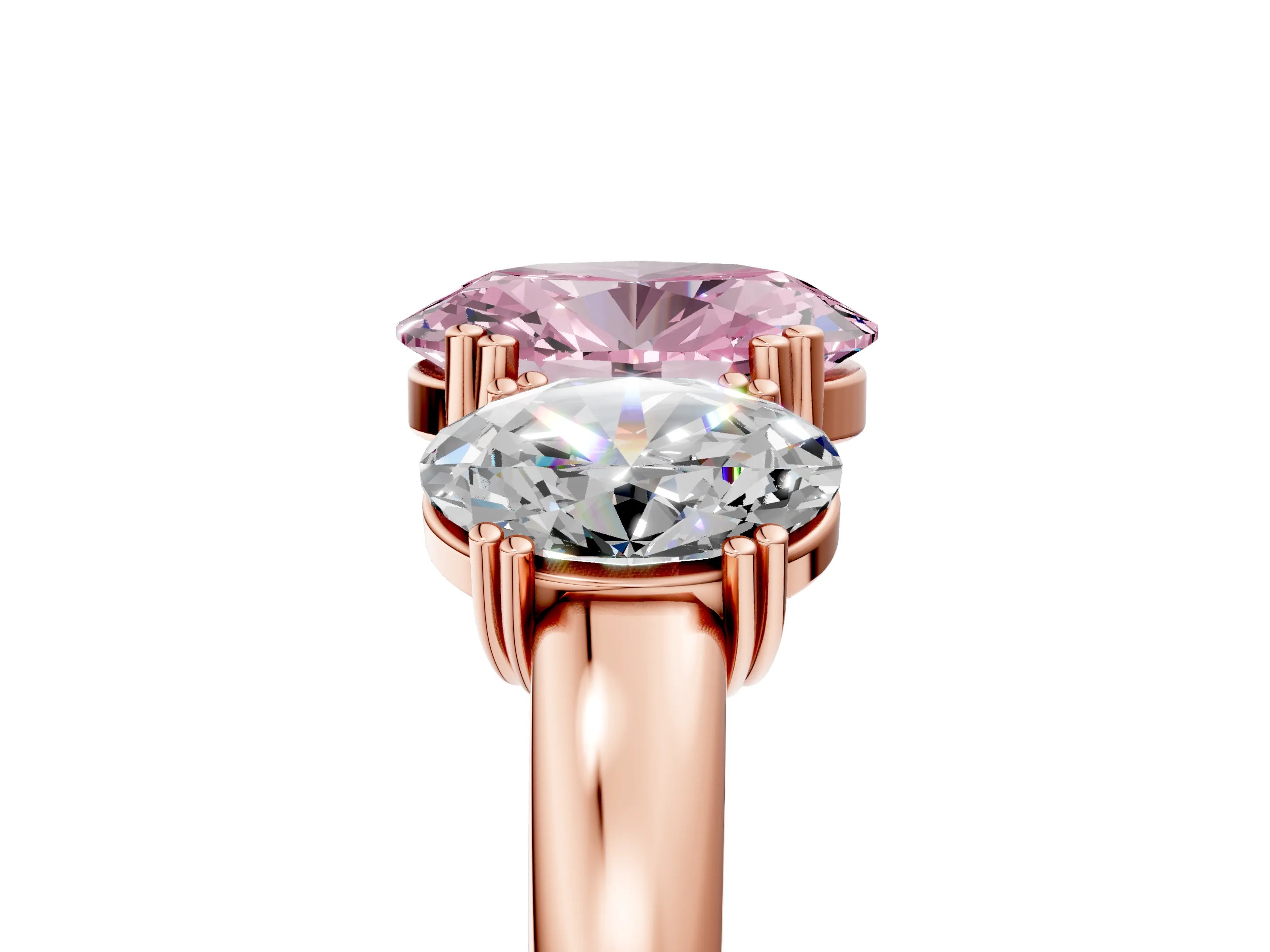 Rose gold Three-Stone Fancy Pink Oval Cut Cut Diamond Ring with Channel Set Band and Four-Prong Setting_5