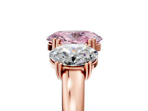 Rose gold Three-Stone Fancy Pink Oval Cut Cut Diamond Ring with Channel Set Band and Four-Prong Setting_5