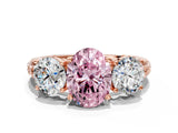 Rose gold Three-Stone Fancy Pink Oval Cut Cut Diamond Ring with Channel-Set Band and Prong Setting