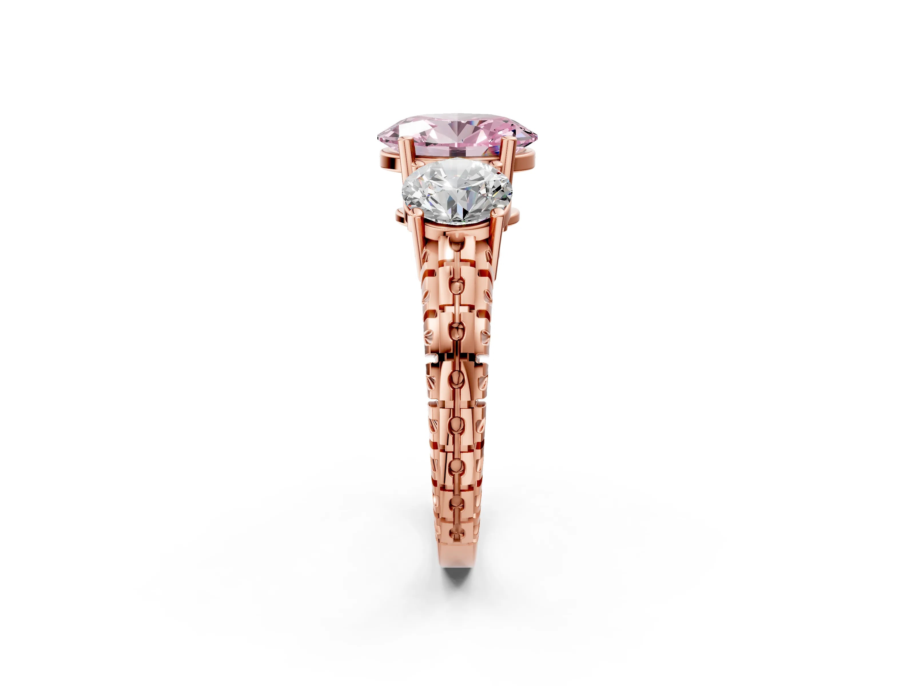 Rose gold Three-Stone Fancy Pink Oval Cut Cut Diamond Ring with Channel-Set Band and Prong Setting_2
