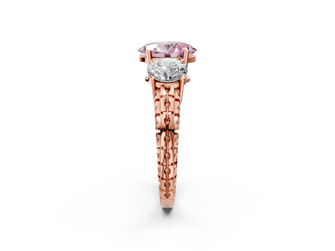 Rose gold Three-Stone Fancy Pink Oval Cut Cut Diamond Ring with Channel-Set Band and Prong Setting_2