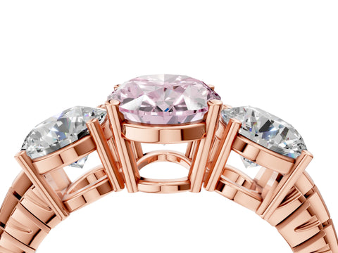 Rose gold Three-Stone Fancy Pink Oval Cut Cut Diamond Ring with Channel-Set Band and Prong Setting_4