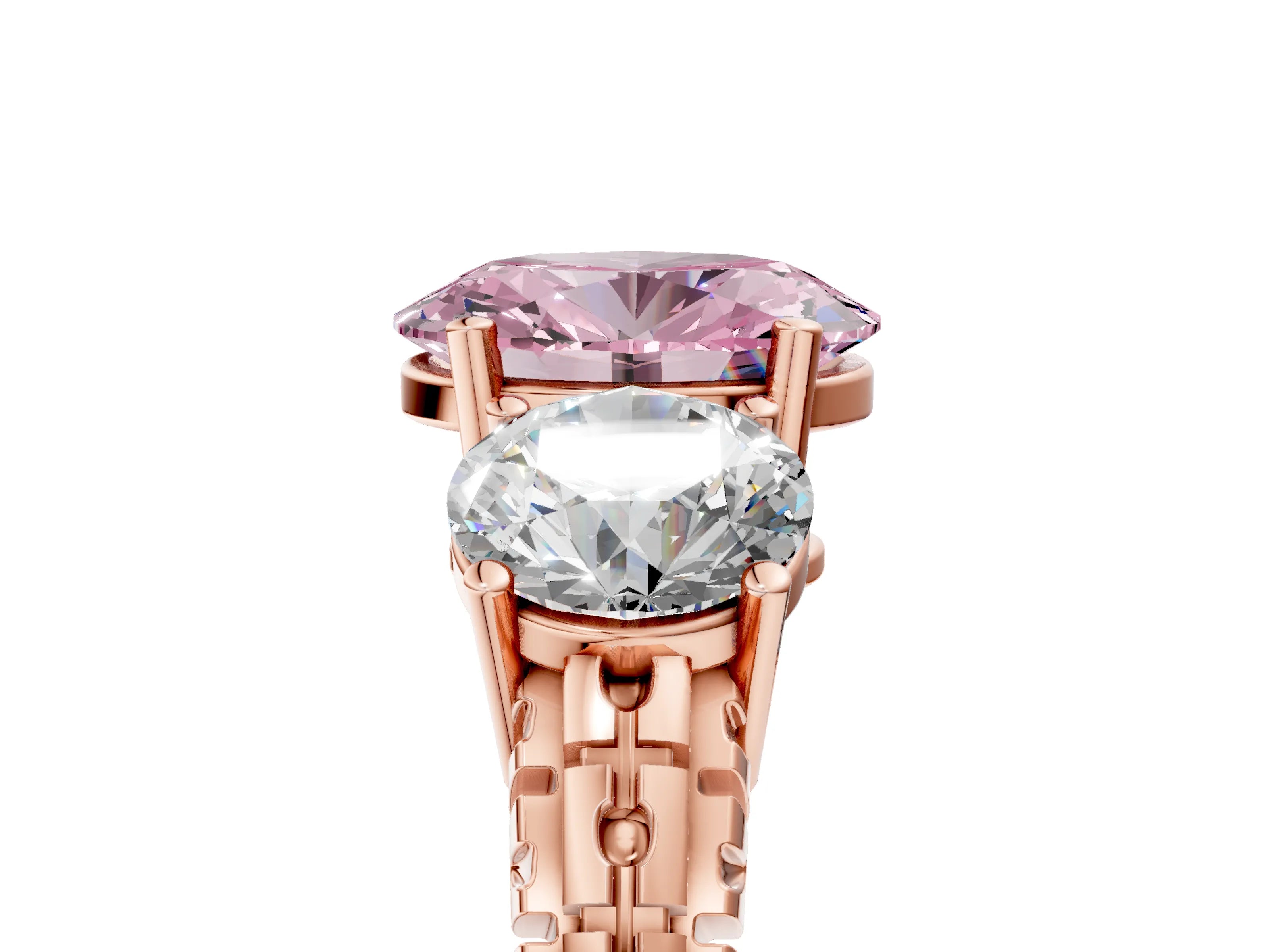 Rose gold Three-Stone Fancy Pink Oval Cut Cut Diamond Ring with Channel-Set Band and Prong Setting_5