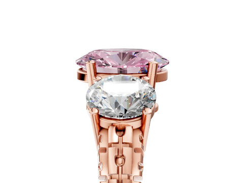 Rose gold Three-Stone Fancy Pink Oval Cut Cut Diamond Ring with Channel-Set Band and Prong Setting_5