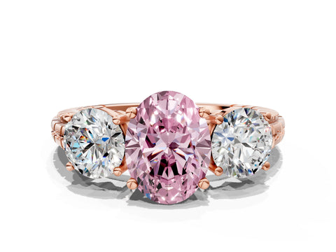 Rose gold Three-Stone Fancy Pink Oval Cut Cut Diamond Ring with Channel-Set Band and Prong Setting