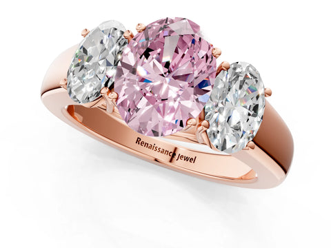 Rose gold Three-Stone Fancy Pink Oval Cut Cut Diamond Ring with Prong Setting and Classic Band_1