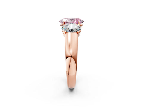 Rose gold Three-Stone Fancy Pink Oval Cut Cut Diamond Ring with Prong Setting and Classic Band_2