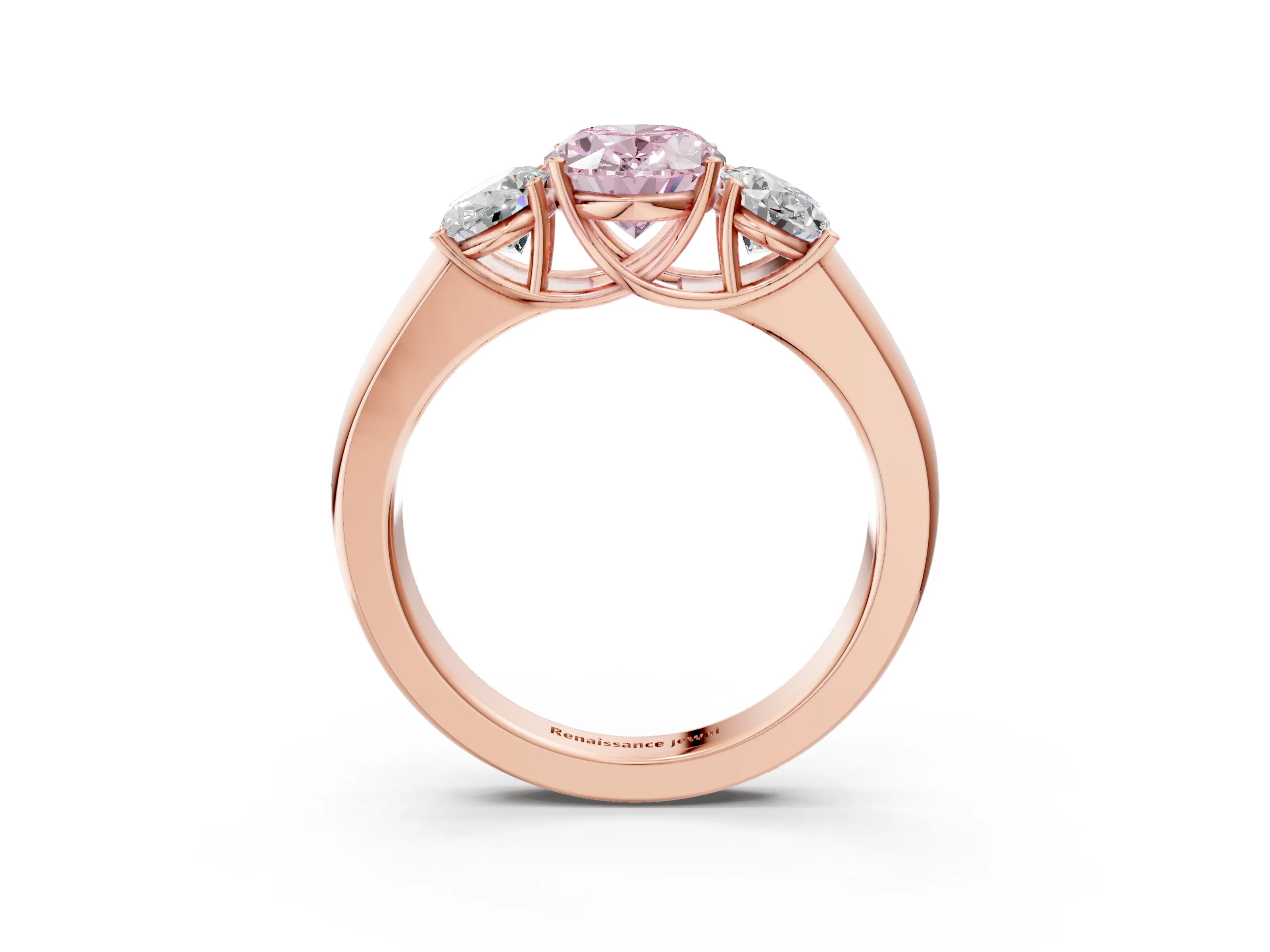 Rose gold Three-Stone Fancy Pink Oval Cut Cut Diamond Ring with Prong Setting and Classic Band_3