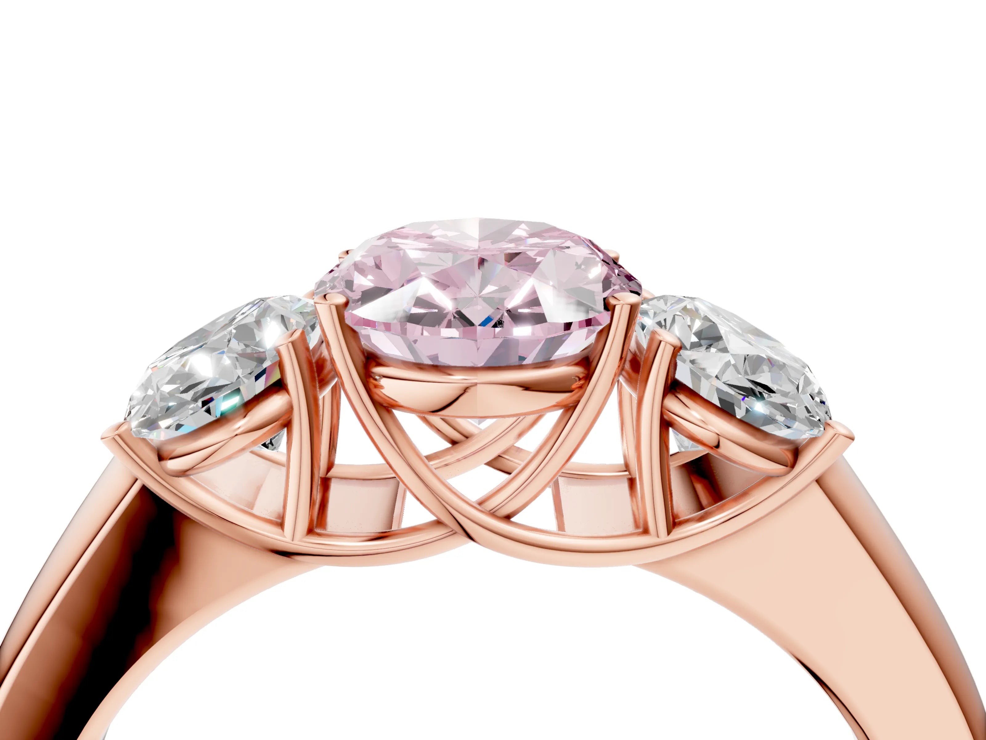 Rose gold Three-Stone Fancy Pink Oval Cut Cut Diamond Ring with Prong Setting and Classic Band_4