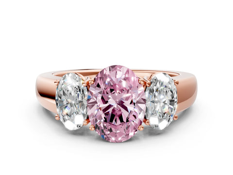 Rose gold Three-Stone Fancy Pink Oval Cut Cut Diamond Ring with Prong Setting and Classic Band