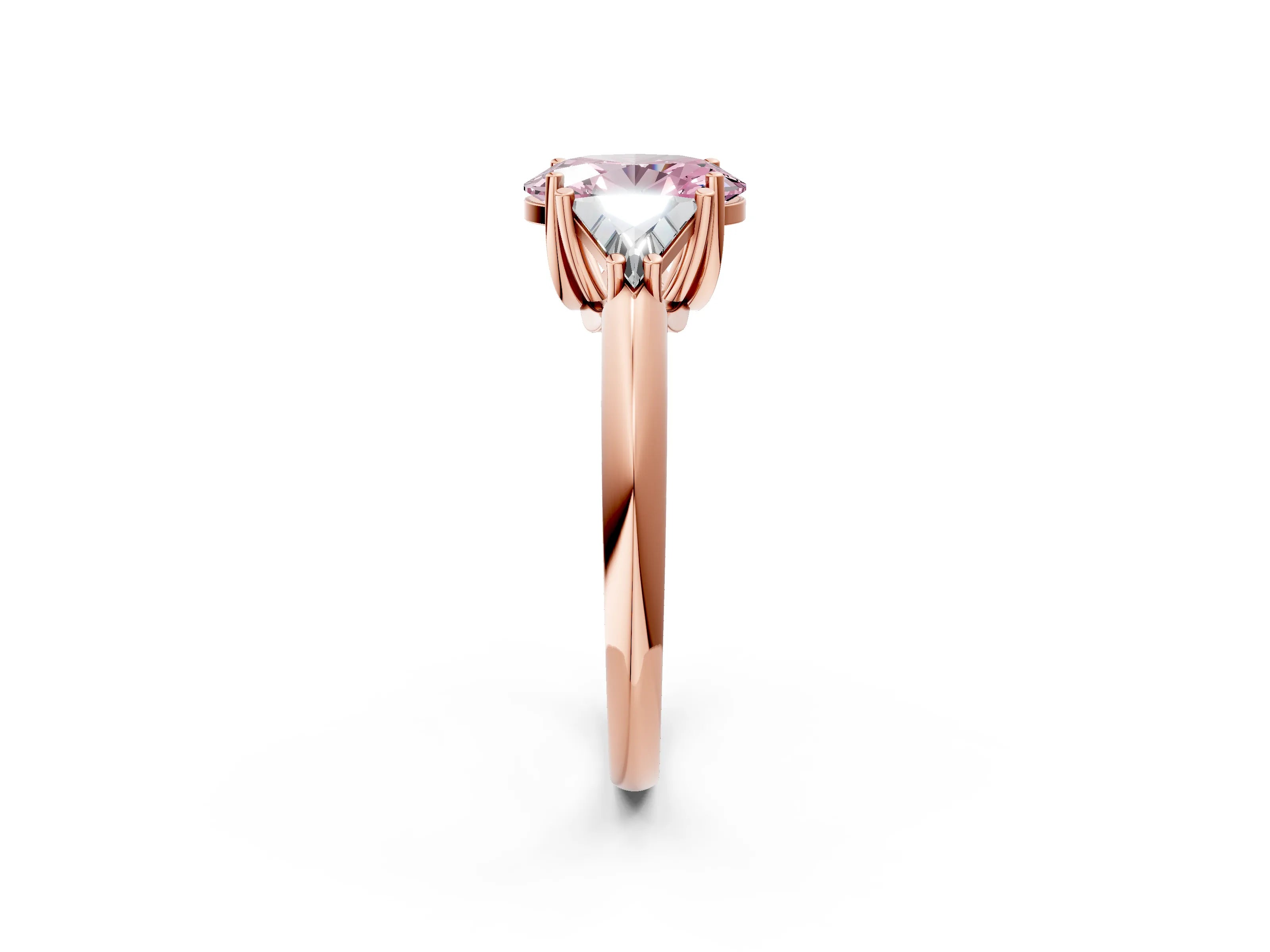 Rose gold Three-Stone Fancy Pink Oval Cut Cut Diamond Ring with Trillion Side Stones and Four-Prong Setting_5