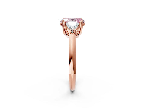 Rose gold Three-Stone Fancy Pink Oval Cut Cut Diamond Ring with Trillion Side Stones and Four-Prong Setting_5