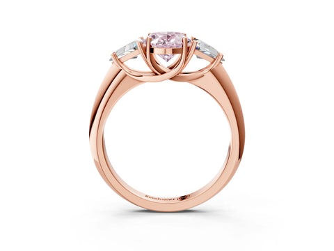 Rose gold Three-Stone Fancy Pink Oval Cut Cut Diamond Ring with Trillion Side Stones and Four-Prong Setting_6