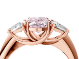 Rose gold Three-Stone Fancy Pink Oval Cut Cut Diamond Ring with Trillion Side Stones and Four-Prong Setting_7
