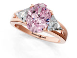 Rose gold Three-Stone Fancy Pink Oval Cut Cut Diamond Ring with Trillion Side Stones on a Split Shank Band_1
