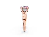 Rose gold Three-Stone Fancy Pink Oval Cut Cut Diamond Ring with Trillion Side Stones on a Split Shank Band_2