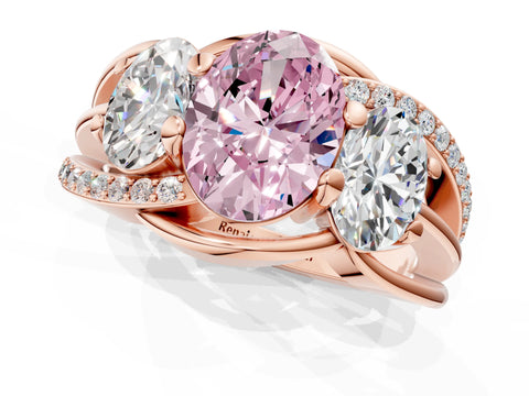 Rose gold Three-Stone Fancy Pink Oval Cut Cut Diamond Split Shank Prong Set Ring_1