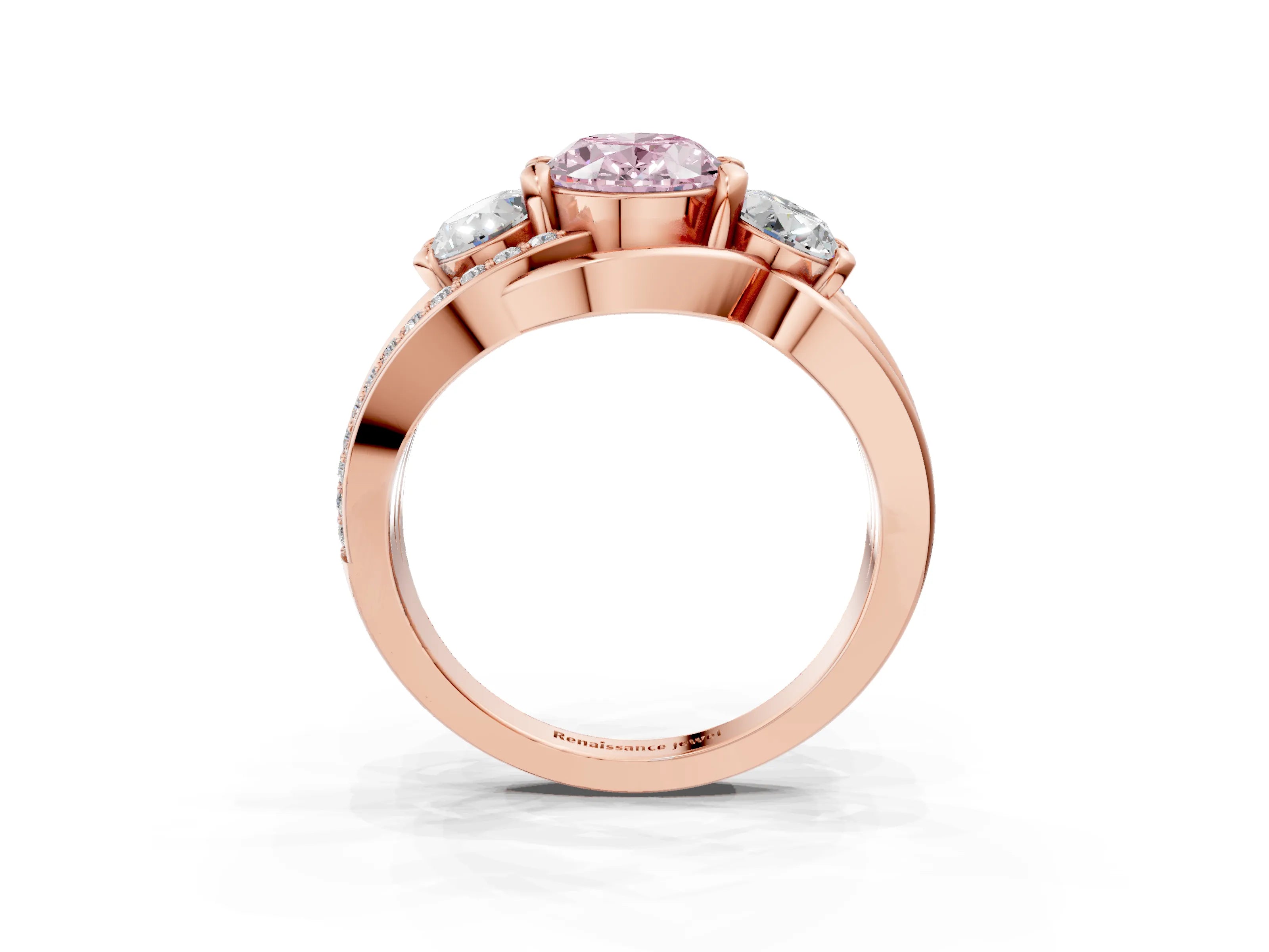 Rose gold Three-Stone Fancy Pink Oval Cut Cut Diamond Split Shank Prong Set Ring_3