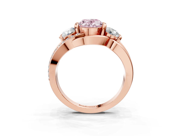Rose Gold Oval Three Stone Split Shank Engagement Ring Setting for Fancy Pink Center
