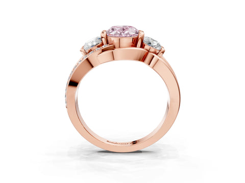 Rose gold Three-Stone Fancy Pink Oval Cut Cut Diamond Split Shank Prong Set Ring_3