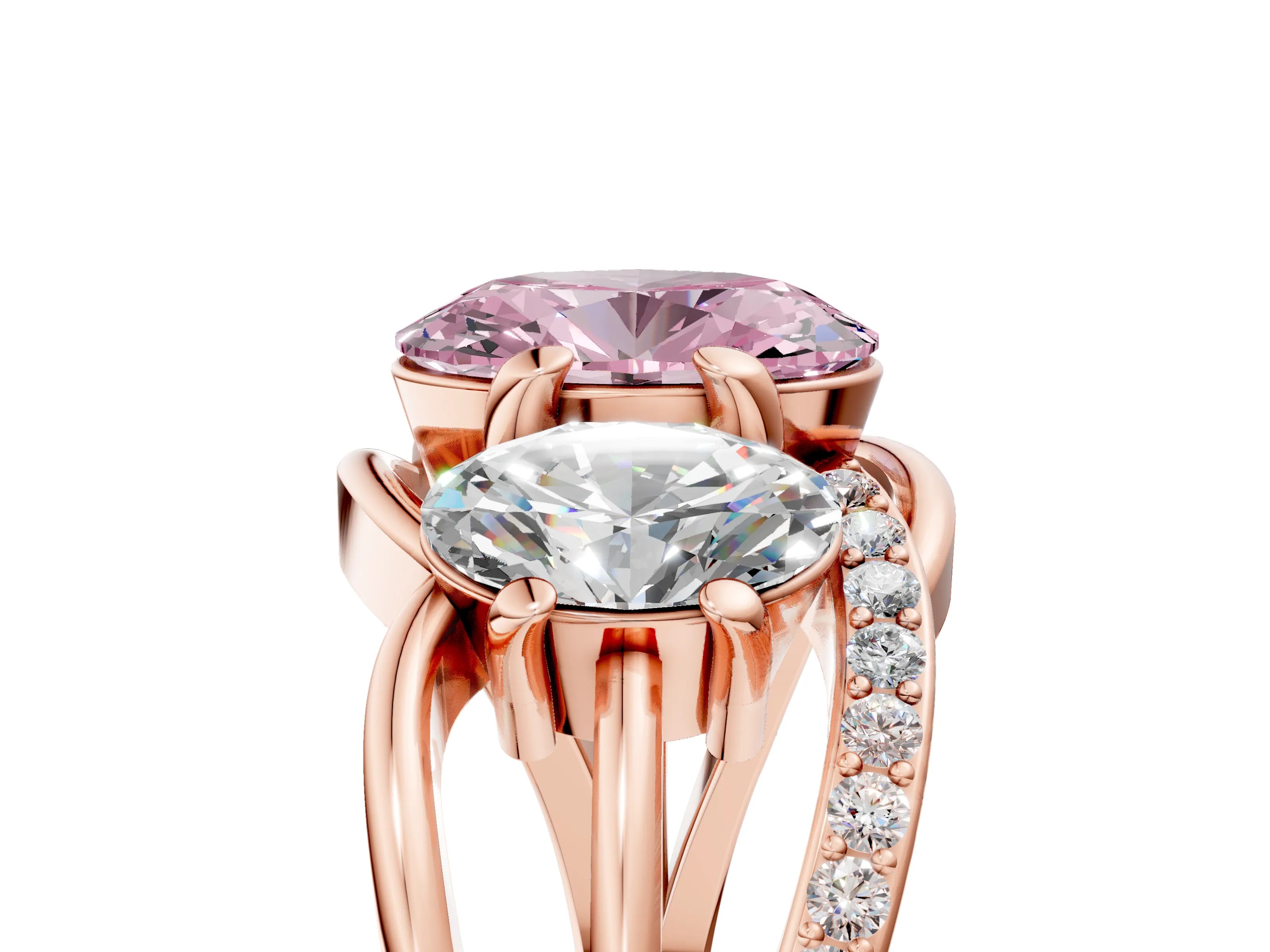 Rose gold Three-Stone Fancy Pink Oval Cut Cut Diamond Split Shank Prong Set Ring_5
