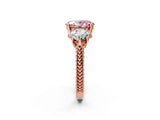 Rose gold Three-Stone Fancy Pink Oval Cut Cut Milgrain Band Prong Setting Ring_20