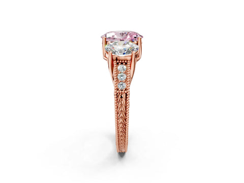 Rose gold Three-Stone Fancy Pink Oval Cut Cut Milgrain Pavé Engagement Ring_14
