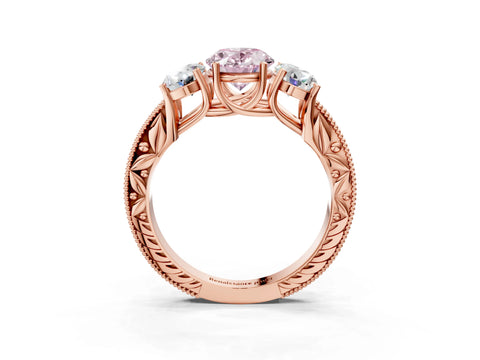 Rose gold Three-Stone Fancy Pink Oval Cut Cut Milgrain Pavé Engagement Ring_15