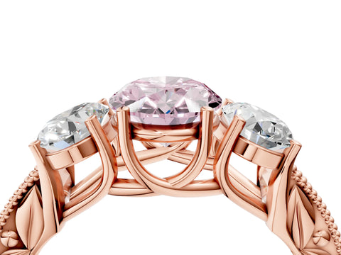 Rose gold Three-Stone Fancy Pink Oval Cut Cut Milgrain Pavé Engagement Ring_4