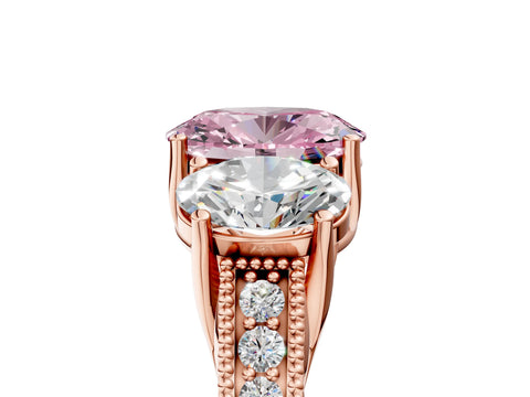Rose gold Three-Stone Fancy Pink Oval Cut Cut Milgrain Pavé Engagement Ring_5