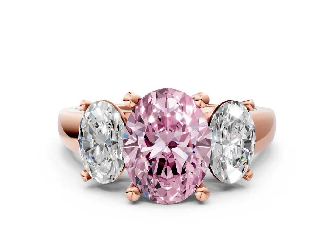 Rose gold Three-Stone Fancy Pink Oval Cut Cut Solitaire Ring with Classic Prong Setting