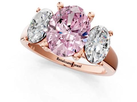 Rose gold Three-Stone Fancy Pink Oval Cut Cut Solitaire Ring with Classic Prong Setting_1