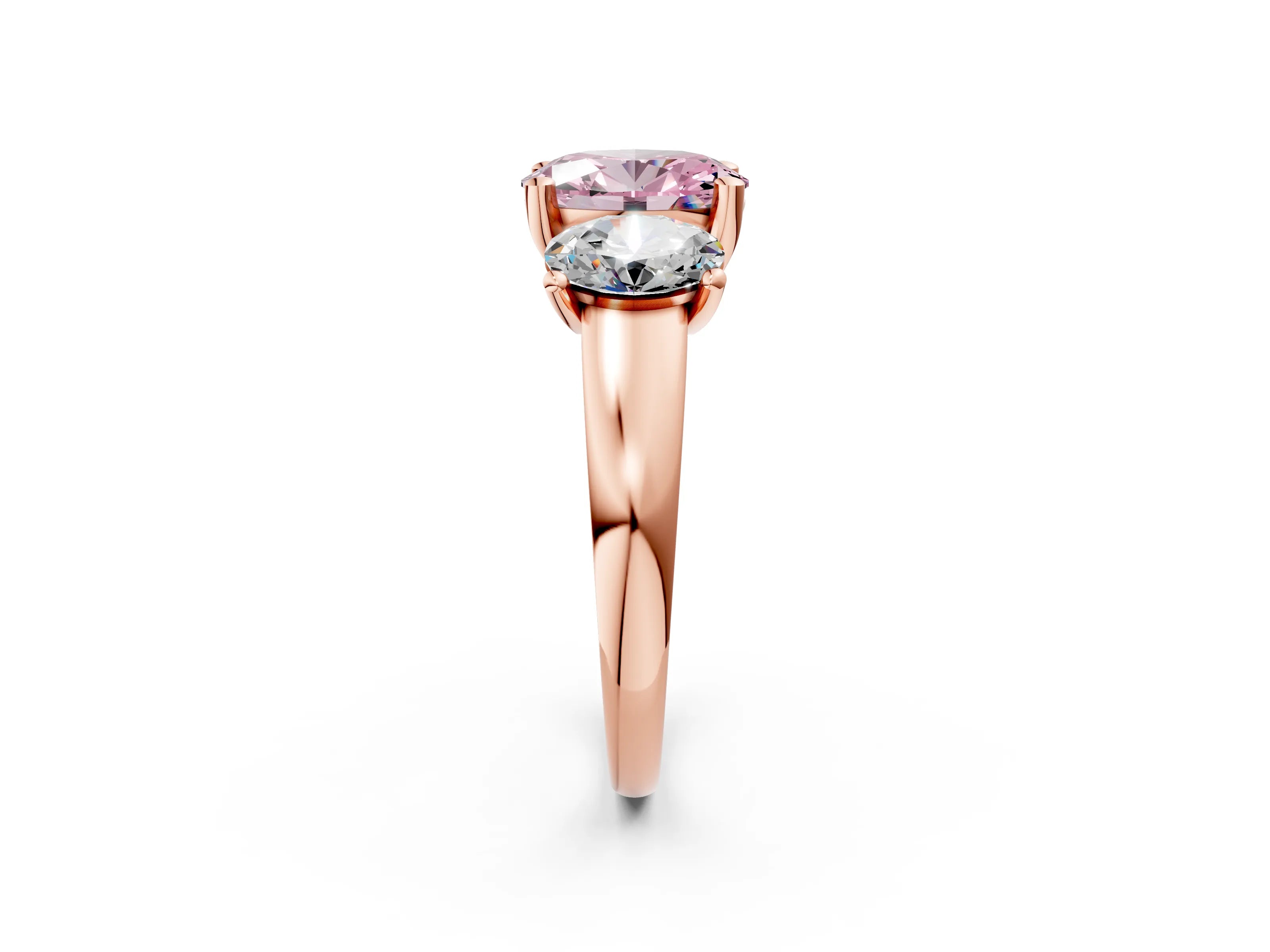 Rose gold Three-Stone Fancy Pink Oval Cut Cut Solitaire Ring with Classic Prong Setting_2