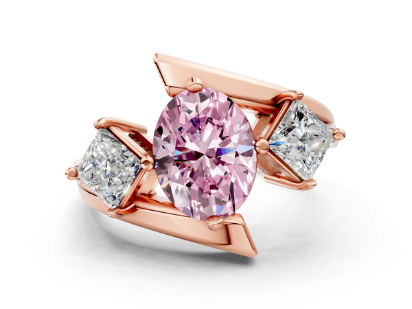 Rose gold Three-Stone Fancy Pink Oval Cut Cut Tension Band Ring with Four-Prong Setting