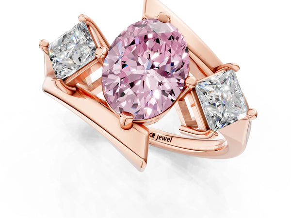 Rose gold Three-Stone Fancy Pink Oval Cut Cut Tension Band Ring with Four-Prong Setting
